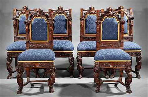 Eight Renaissance Revival Carved Dining Chairs