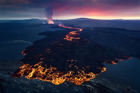 Volcanic Sunset Holuhraun Iceland Pics