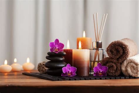 aromatherapy spa beauty treatment and wellness background with massage stone orchid flowers