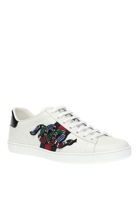 Gucci Ace Snake Motif Sneakers In White Lyst