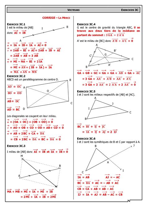 Géométrie Avec Les Vecteurs Corrigés Dexercices Alloschool