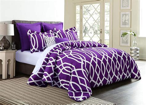 Annissa Collection Luxurious 10 Piece Purple Anbu California King Size Soft Comforter Set And Bed