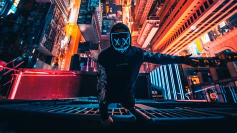 Neon Mask Guy Climbing Building 4k Hd Photography 4k