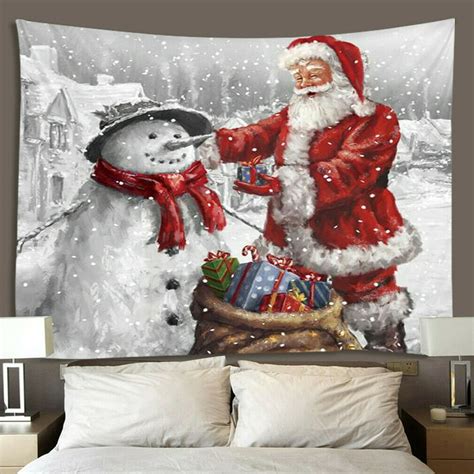 Christmas Tapestry Snow Santa Claus Print Wall Hanging Decor Xmas Wall