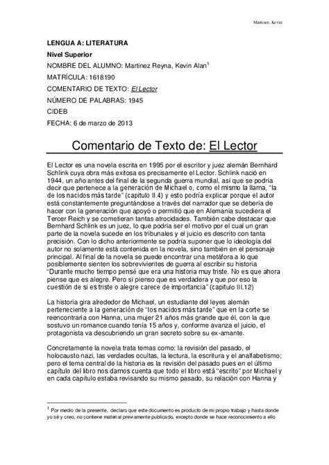 Doc Comentario De Texto El Lector Kevin Martínez