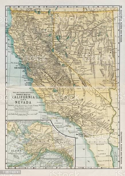 California And Nevada Map 1898 Stock Illustration Download Image Now