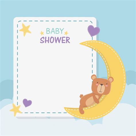 Baby Shower Tarjeta Cuadrada Con Osito Osito Y Luna Vector Gratis