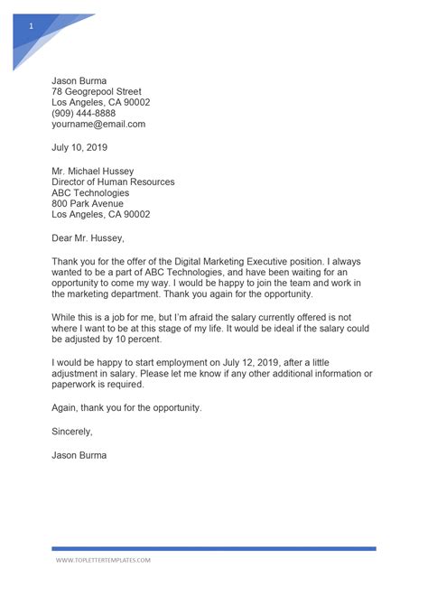 Job Offer Acceptance Letter with Conditions Sample - Top Letter Templates