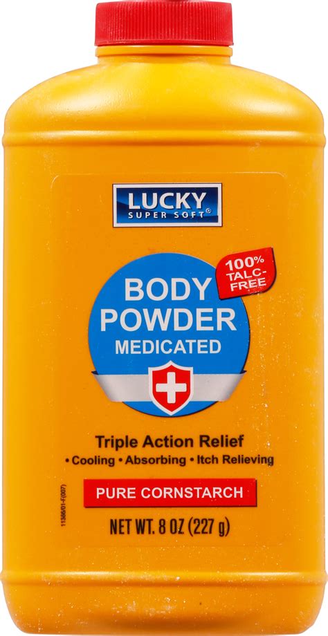 Lucky Body Powder Medicated Triple Action Relief Pure Cornstarch 8oz Bulk Case 12