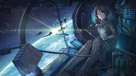 Wallpaper Anime Girls Astronaut Earth Space Shuttle 4409x2480