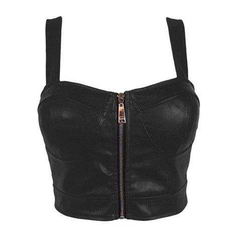 Faux Leather Zip Front Padded Cups Bustier Bralet Pu Party Crop Top 22 Liked On Polyvore