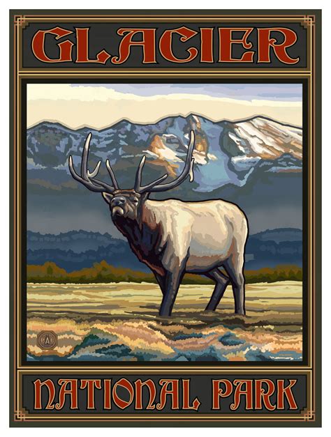 Glacier National Park Whistling Elk Giclee Art Print Poster By Paul A