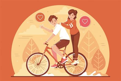 Premium Vector Couple In Love Riding A Bicycle Illustration