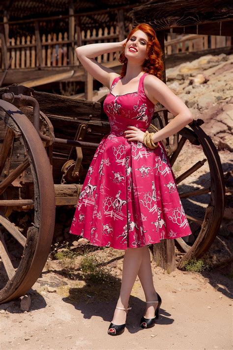 Pinup Couture Ginger Dress In Red Western Print Vintage Style Swing Dress In Western Print
