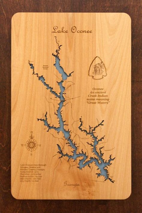 Lake Oconee Georgia Wooden Laser Engraved Lake Map Wall By Phds