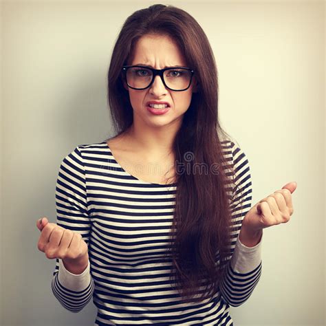 Nervous Angry Young Woman Glasses Aggressive Negative Fa Stock Photos