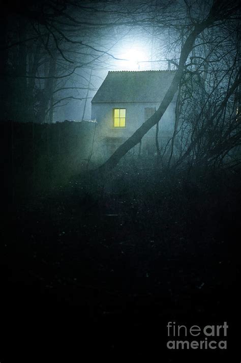 House At Night In Fog With Window Light Photograph By Lee Avison Pixels