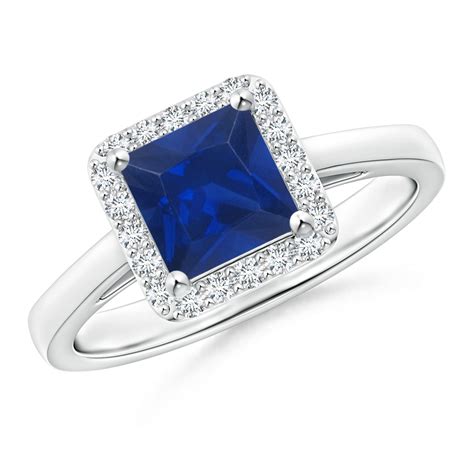 Classic Square Blue Sapphire Halo Ring Angara