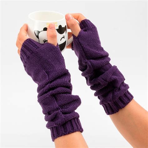 Half Finger Gloves Women Winter Wrist Arm Warmer Solid Knitted Long