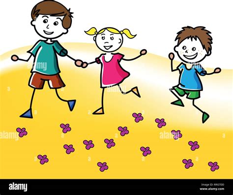 Little Child Playing Field Flowers Stock Vector Images Alamy