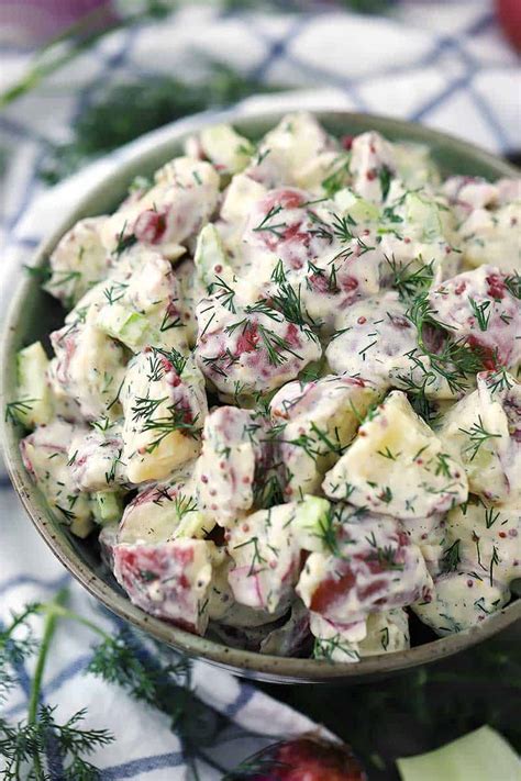 3) mix the potatoes and the dressing while the potatoes are still warm. Dill Potato Salad with Mustard Buttermilk Dressing - Bowl of Delicious