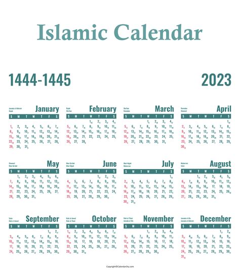 Download Islamic Calendar 2023 1444 Hijri Pdf Printable