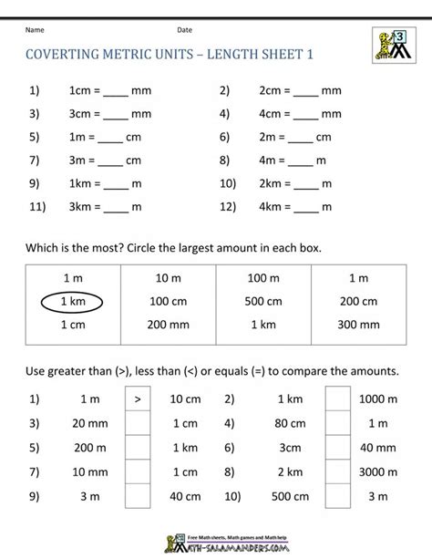 Metric System Worksheet 4th Grade