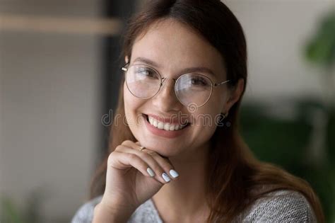 Woman Headshot Glasses Profile Smiling Naked Glasses Profile Stock