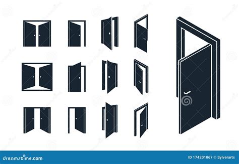 Door Icons Vector Set Flat And 3d Dimensional Styles Symbols Stock