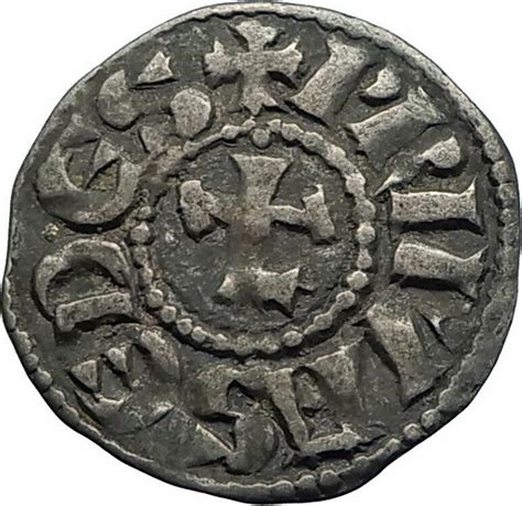 1150ad France Medieval Ancient Lyon Antique Silver French Coin W Cross