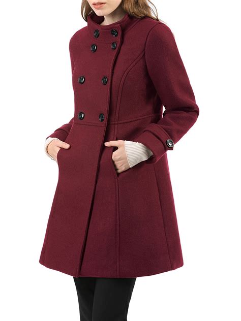 unique bargains allegra k women s stand collar double breasted trendy winter coat walmart