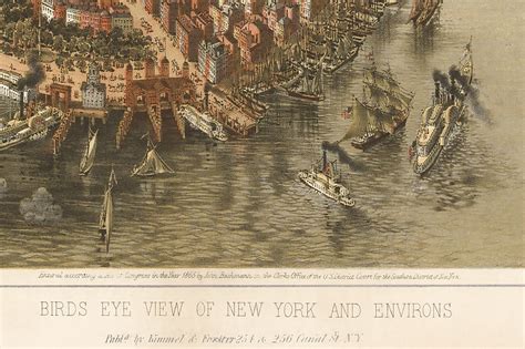 New York City 1865 Birds Eye View Map Fine Art Print Etsy