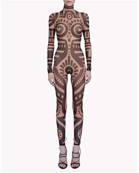 Plus Size Women Tribal Tattoo Print Mesh Jumpsuit Romper Curvy