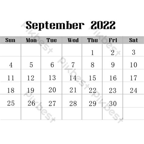 September 2022 Gray Calendar Png Images Png Creative Designs