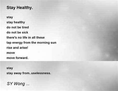 Stay Healthy Stay Healthy Poem By Sy Wong