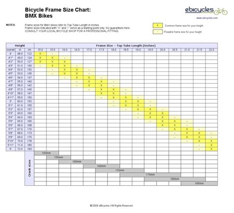 Download Bmx Bicycle Frame Size Chart For Free Formtemplate