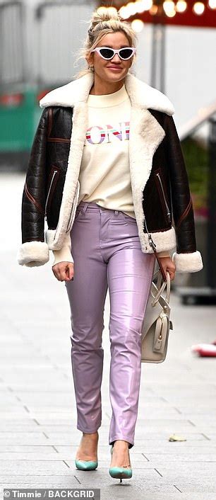 Ashley Roberts Wears Lilac Pvc Trousers And Slogan T Shirt Daily Mail