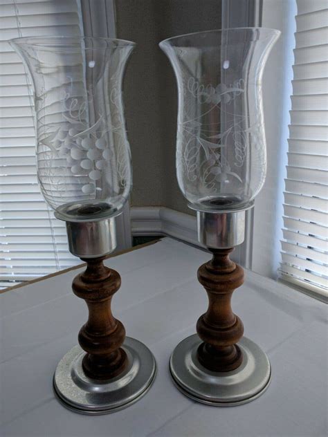 2 Vintage Fancy Grape Etched Glass Hurricane Candle Lamp Shade Etsy