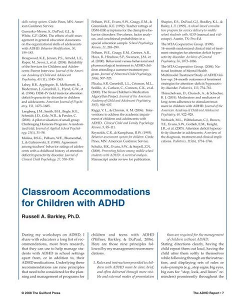 Classroom Accommodations For Children With Adhd Dr Russell A