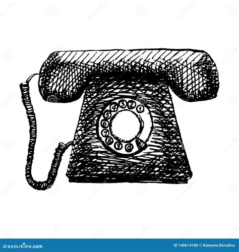 Old Retro Telephone Vintage Hand Drawn Illustration Stock Vector
