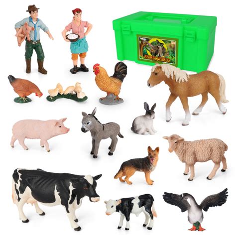 Volnau 14pcs Farm Figures Barn Figurines Barnyard Animal Toys Animals