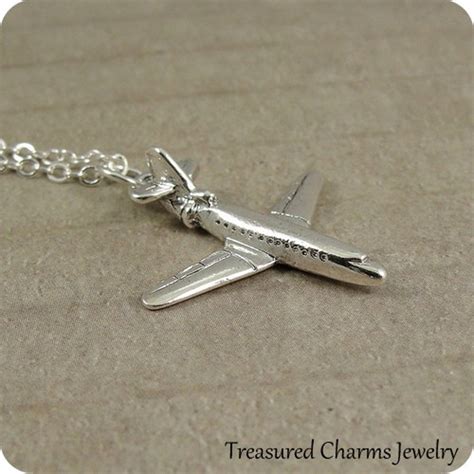 Airplane Necklace Silver Airplane Charm On A Silver Cable Etsy