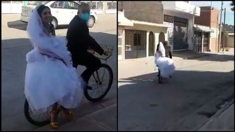 Un Padre Llevó Al Altar A Su Hija Vestida De Novia En Bicicleta