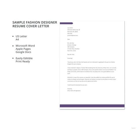 Fashion designer resume example ✓ complete guide ✓ create a perfect resume in 5 minutes using our resume examples & templates. 16+ Designer Cover Letters - Free Sample, Example Format ...