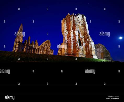 Whitby Abbey At Night Esk Valley North Yorkshire Moors England United