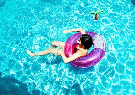 Asian Woman Floating Swimming Pool Premium Photo Rawpixel