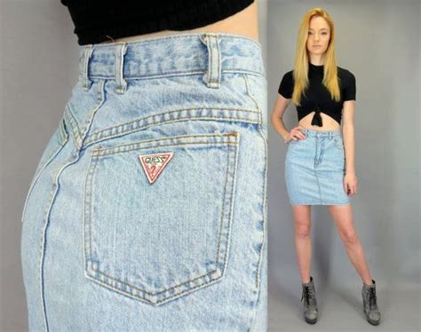 Vintage 80s 90s Guess High Waisted Blue Jean Mini Skirt Rocker Etsy Mini Skirts Jean Mini