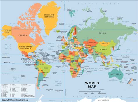 Printable Blank Outline Political Map Of World With Countries