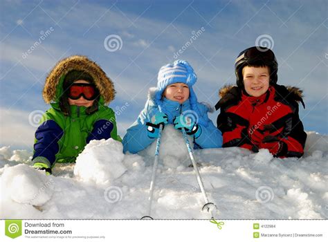 Kids Playing In Snow Stock Images Image 4122984