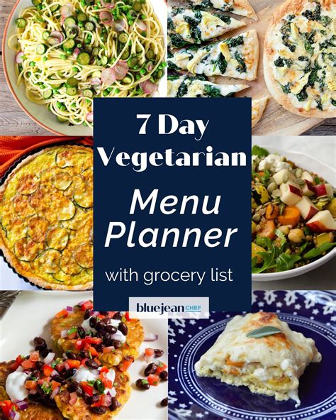 7 Day Menu Planner Vegetarian Blue Jean Chef Meredith Laurence